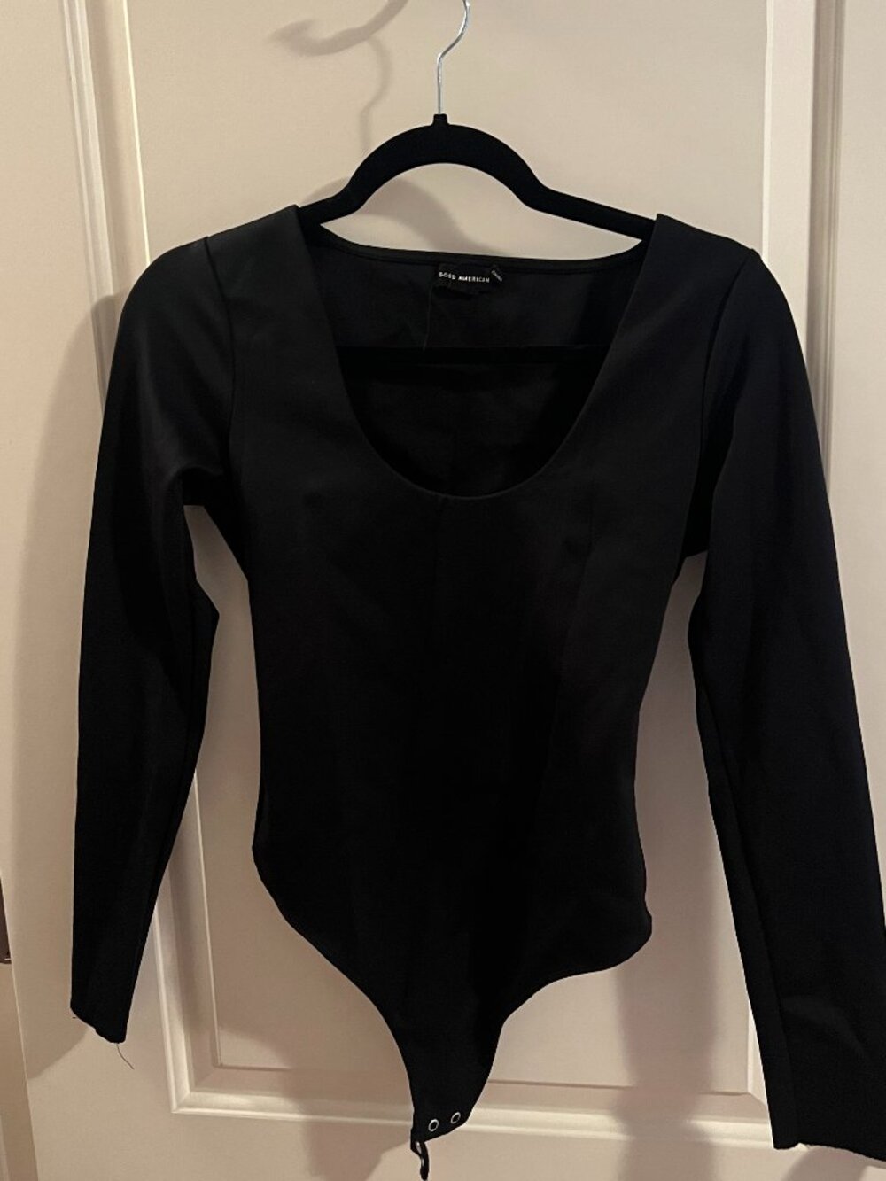 Good American Black Long Sleeve Scoop Neck Bodysuit Going Out